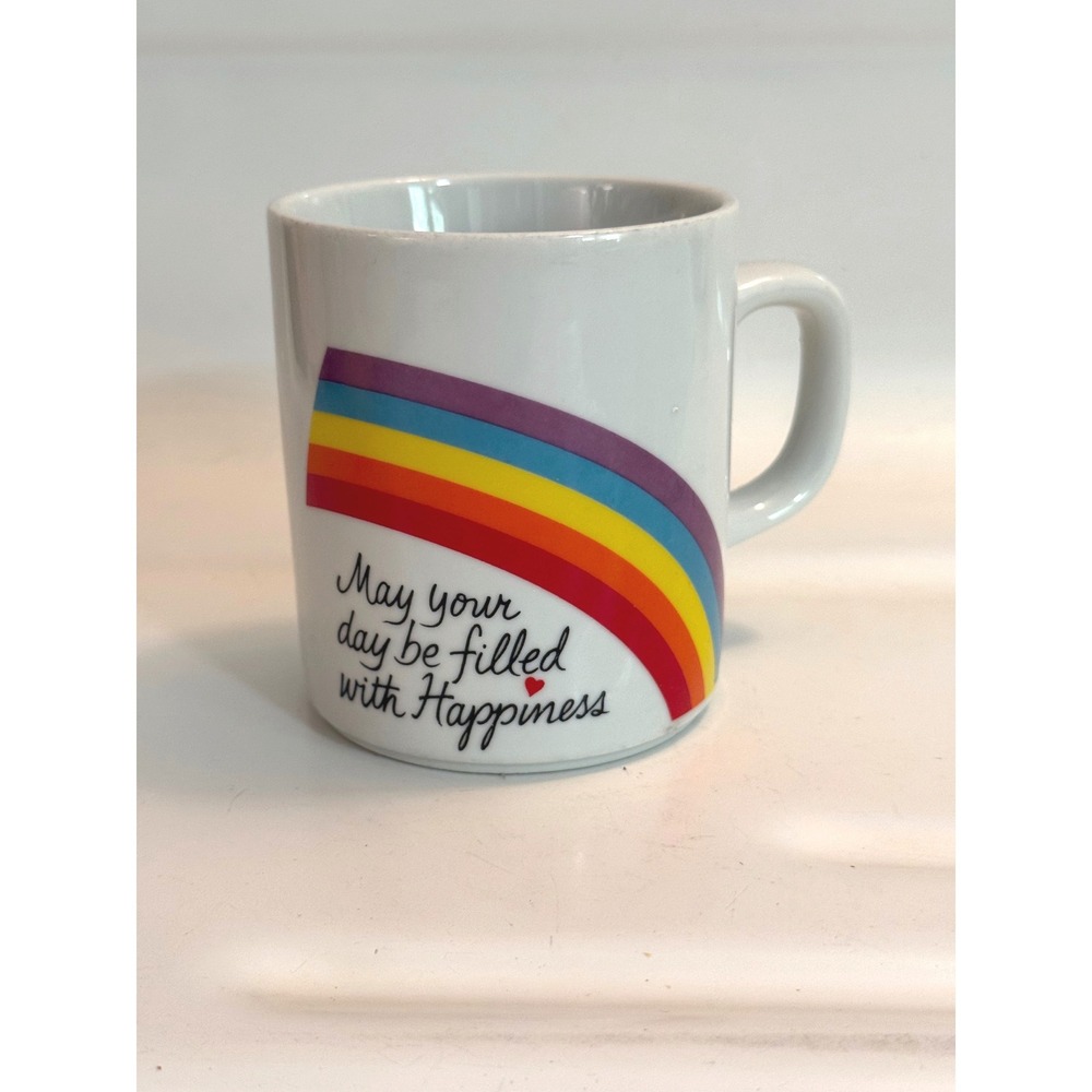 Vintage 1984 Avon Happiness Mug Rainbow Easter Coffee Cup White Ceramic Retro